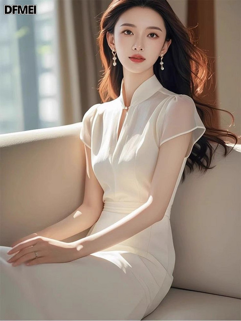 DFMEI 氣質名媛 高端精緻 新中式旗袍連衣裙