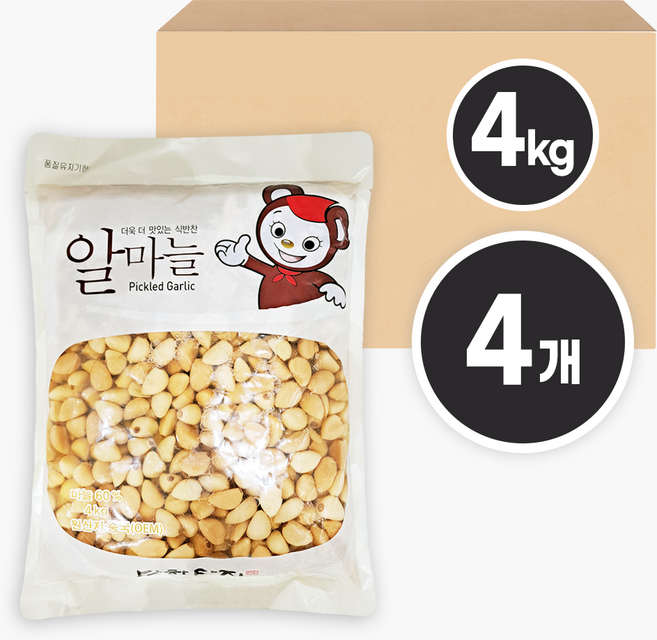반찬단지 알마늘지 4kg x4봉 대용량 업소용 식당용 밑반찬 깐 마늘 절임 장아찌 초절임마늘