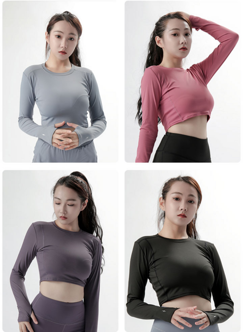 요가복 필라테스복 크롭 긴팔티 슬렌더 긴팔티 상의 요가 티셔츠