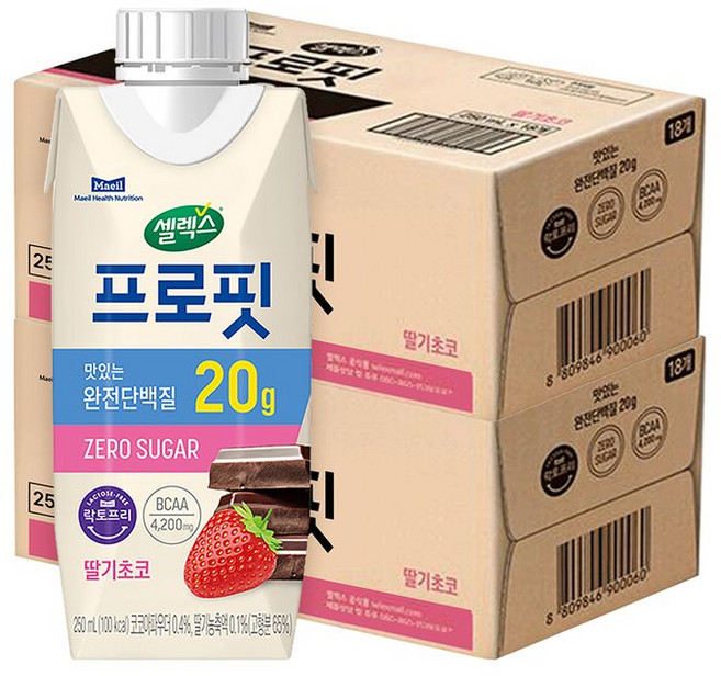 셀렉스 프로핏 완전단백질 딸기초코 드링크, 36개, 250ml
