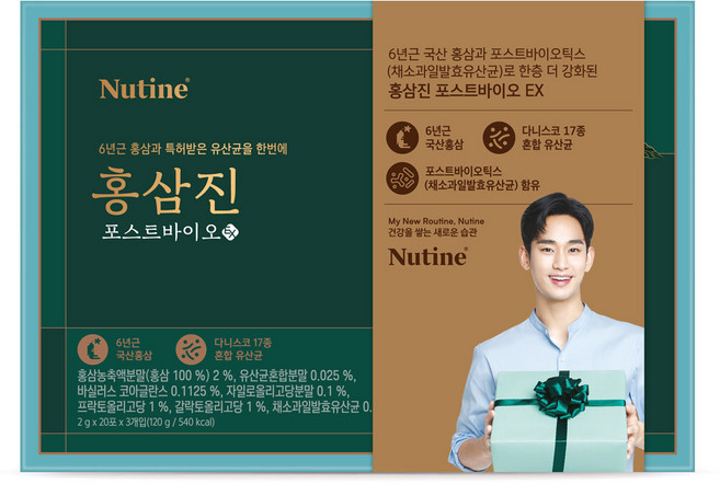 (뉴틴) 김수현 광고 홍삼진 프로바이오 4세대 유산균(2g 60포) + 전용쇼핑백 포함, 120g