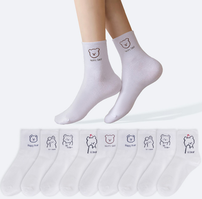 이너피아 화이트 캐릭터 골지 양말 흰색 발목 양말 교복 양말 10켤레