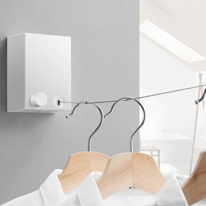 클린라인 초강력 무타공 와이어 원룸 빨랫줄, 1세트, 크림 화이트