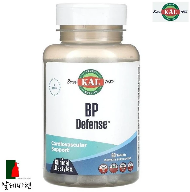 KAL BP Defense 칼 칼륨 산사나무 추출물 엘 아르기닌 n아세틸 라크니틴 알파 리포산 히비스커스 셀러리 피크노제놀 함유 60정, 1개 - 쿠팡