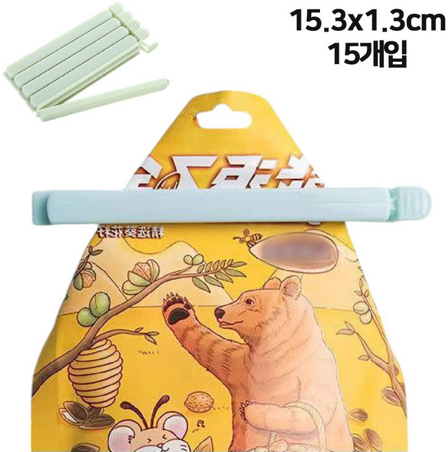 바이트 신선도 유지 방습 봉지집게 대형, 15개, 그린