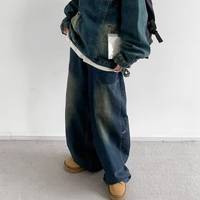 스몰더 남자 루즈핏 와이드 데님 팬츠