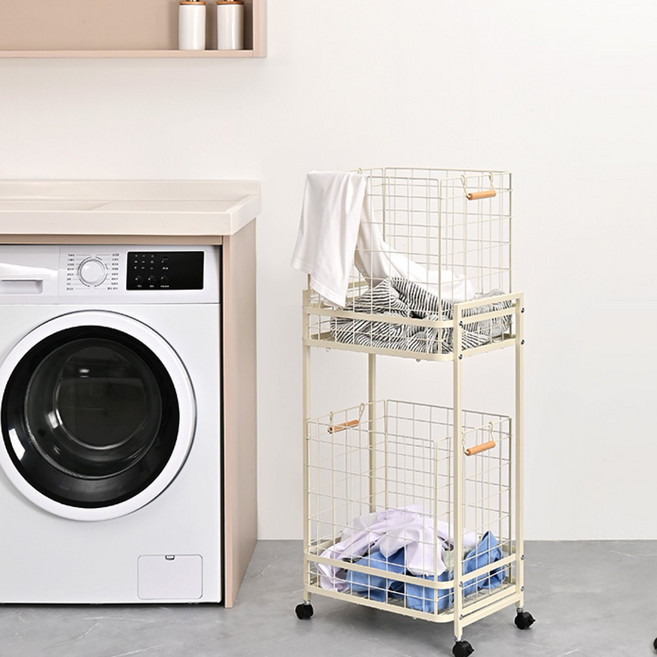 생활의견 대용량 이동식 햄퍼 대형 빨래바구니, 아이보리