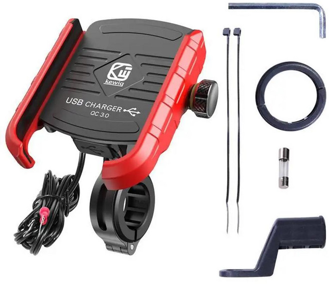 자전거 전화 거치대 초경량 휴대용 핸드폰 홀더 범용 알루미늄 오토바이 USB 충전기 핸들 바 미러 휴대폰 모터, 없음, 9) Red  QC3.0 Charger, 1개