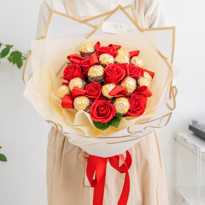 마이에브 페레로로쉐 꽃다발 초콜릿 발렌타인데이 졸업식 꽃다발 선물, 레드