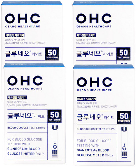 오상헬스케어 글루네오 라이트 혈당검사지, 4개, 50개입