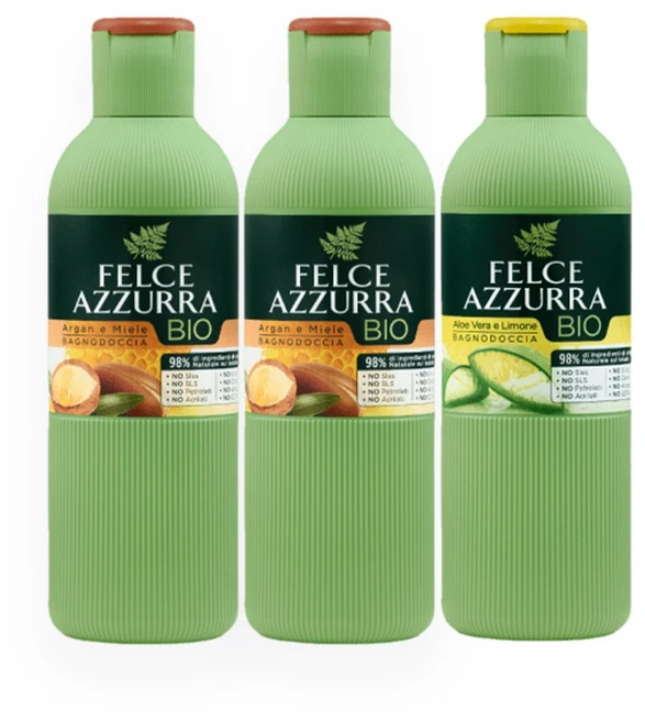 펠체아주라(FELCE AZZURRA) 바이오 유기농 바디워시 - 아르간&허니 2개 + 알로에&레몬 1개 SET, 3개, 500ml - 쿠팡