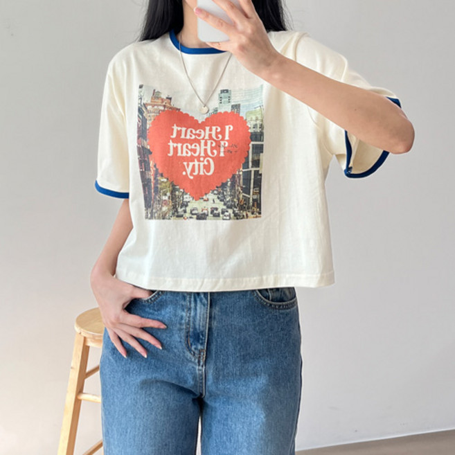 걸즈팩토리 여성용 속하트크롭 반팔티셔츠 국내제작