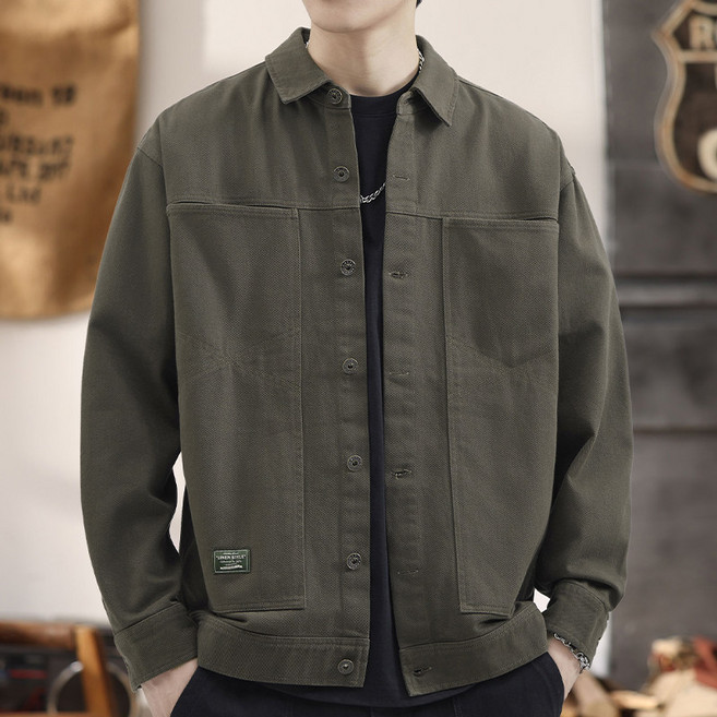 ANYOU 봄가을 남성 캐주얼 트러커 자켓 데일리 아우터 점퍼