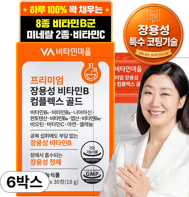 비타민마을 프리미엄 장용성 비타민B 컴플렉스 골드 18g, 30정, 6개