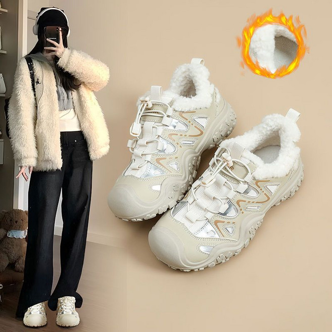 HANLIN 겨울 여자 운동화 키높이 스니커즈 스웨이드 따뜻 기모 면화 신발 Z52V9W