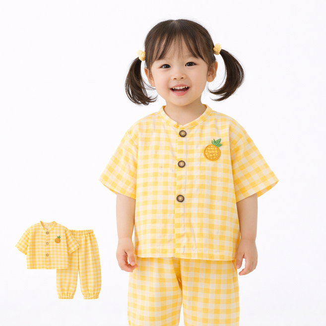민트 체크 아기 여름 반팔 잠옷 상하세트