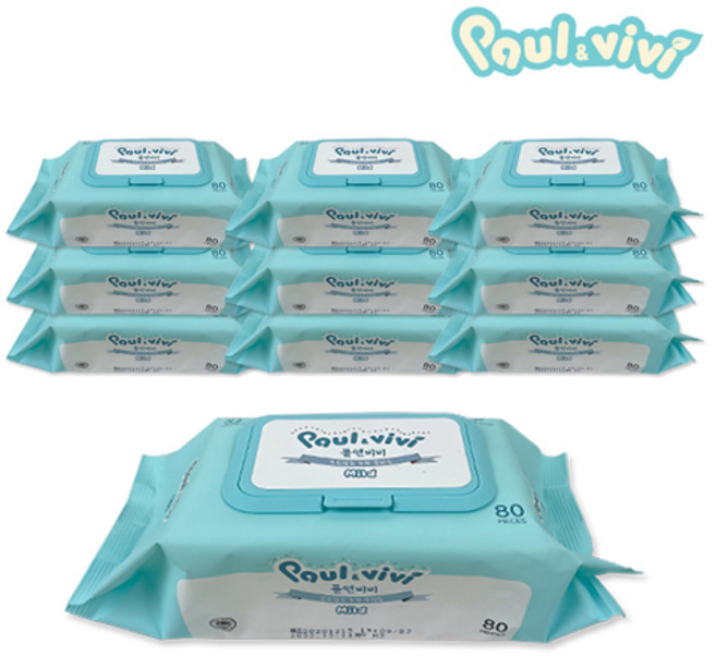 폴앤비비 도톰한 캡형 물티슈 80매 10팩 두꺼운 판촉물 물티슈, 10세트