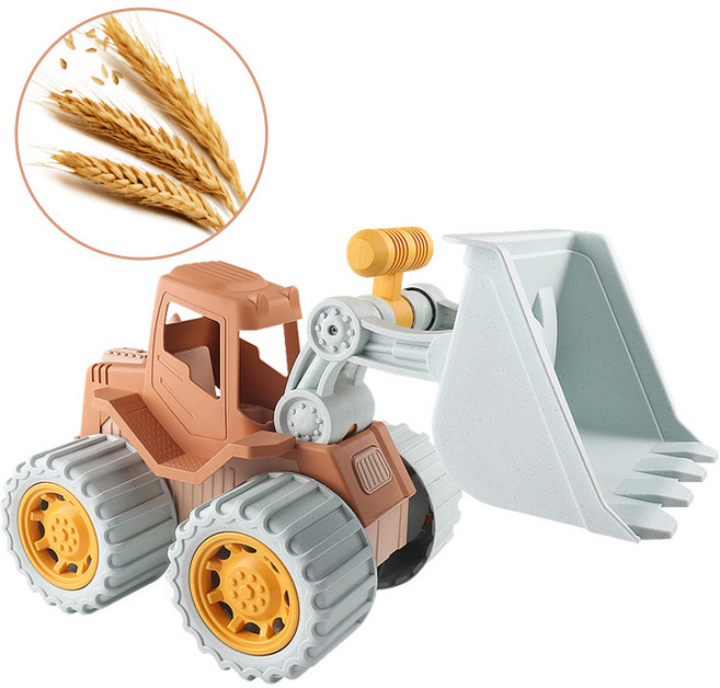 DFMEI 兒童沙灘玩具套裝玩沙鏟子工具戲水挖沙推土車加厚耐摔, 1個, 麥稈推土車:如圖, 1cm