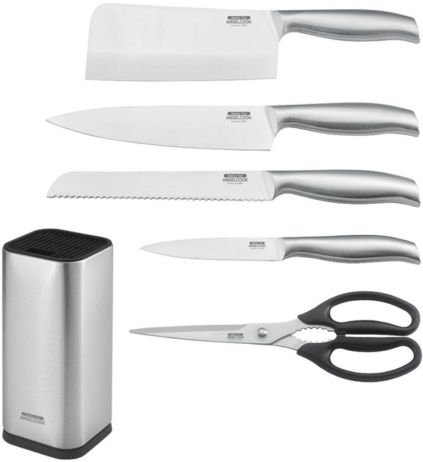 엔젤쿡 올스텐 마스터 툴 6종세트 AGC-MT6P, 중식도+식도+과도+빵칼+가위+칼보관함, 1세트