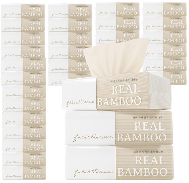 휴홈 무표백 리얼 뱀부 티슈 3겹 소프트팩, 36개, 125매입