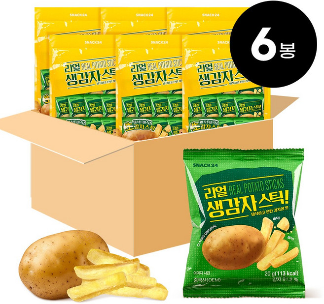 (신상품) 스낵24 리얼생감자스틱 18봉 x 6팩 1박스, 6개, 360g