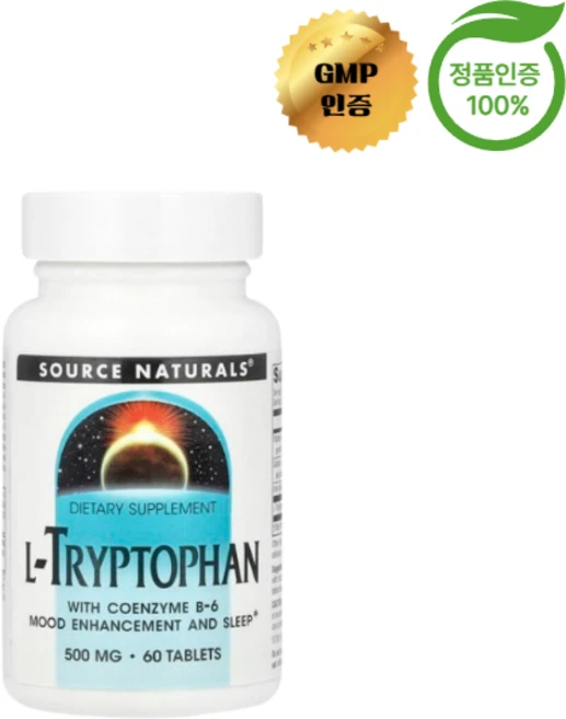 Source Naturals L 트립토판 엘트립토판 500mg 60정 칼슘 철분 함유 필수 아미노산, 1개 - 쿠팡