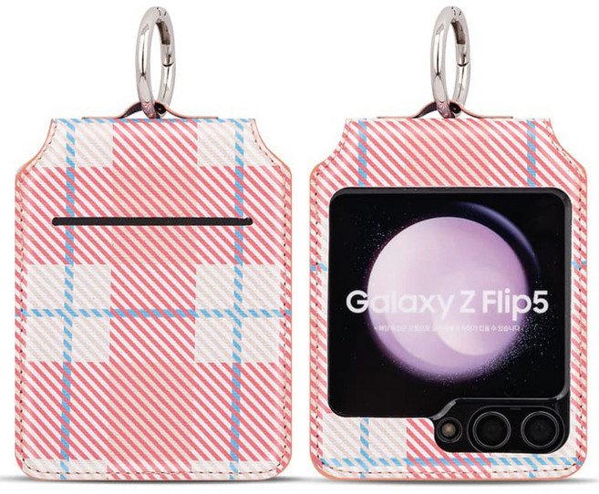 엘르아 체크 Z플립 카드 수납 링고리 휴대폰케이스 플립 5 4 3 2 1