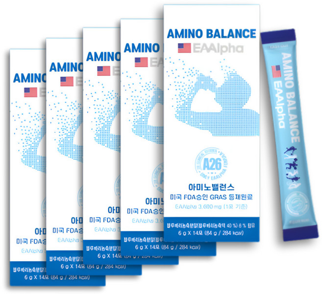 아미노밸런스 EAAlpha 이에이알파 류신 단백질 아미노산 보충제 다이어트 근육강화 BCAA 의 36배 효과, 5박스, 84g