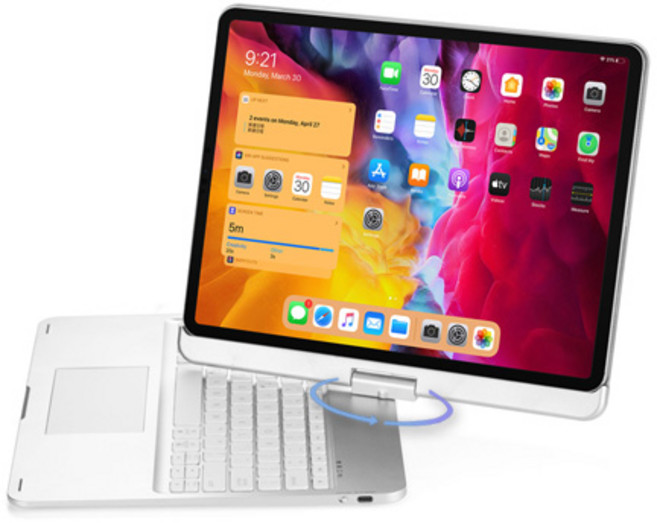 아이패드 키보드 케이스 마그네틱형 시즌템 360도회전 트랙패드, 실버