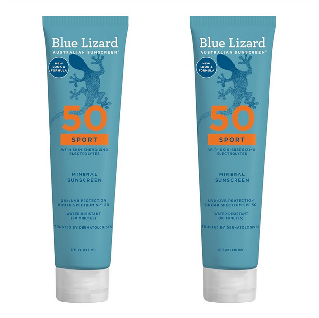 Blue Lizard Sport Mineral SPF Lotion 블루 리자드 스포츠 무기자차 선크림 SPF 50+ 0.5oz, 2개, 148ml