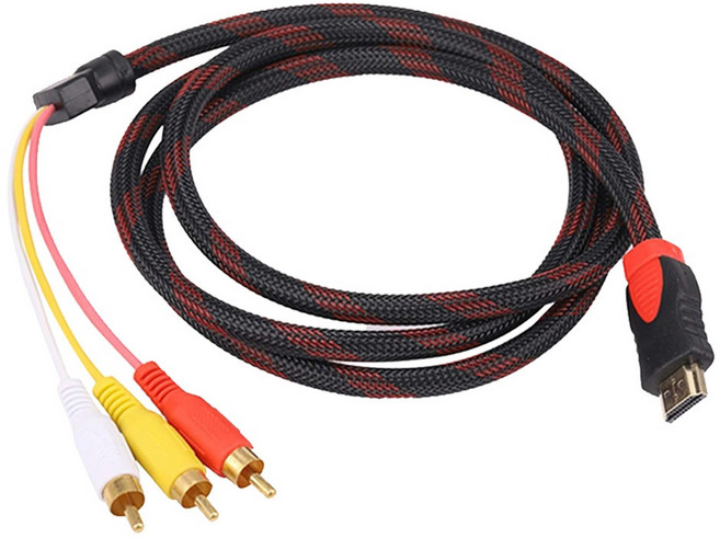 HDMI轉AV線 HDMI轉3RCA 1.5米鍍金影音線 HDMI to AV端子線 3RCA轉接線 AV蓮花頭視訊, HDMI轉AV線 1.5米 紅黑色, 1個