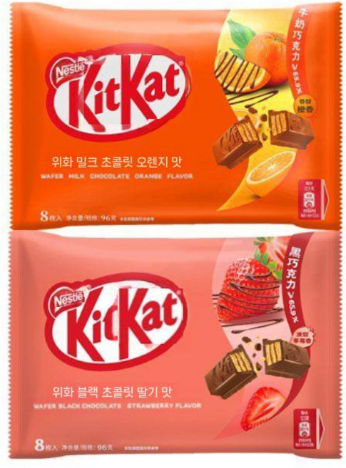 네슬레 킷캣 초코 웨이퍼 바 (든든한 아침 식사 만족 스낵), 딸기+오렌지 96g x 2개