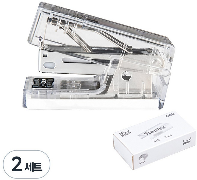 DELI 누사인 투명 미니 스테이플러 + 33호심 세트, PURE WHITE COLOUR, 2세트