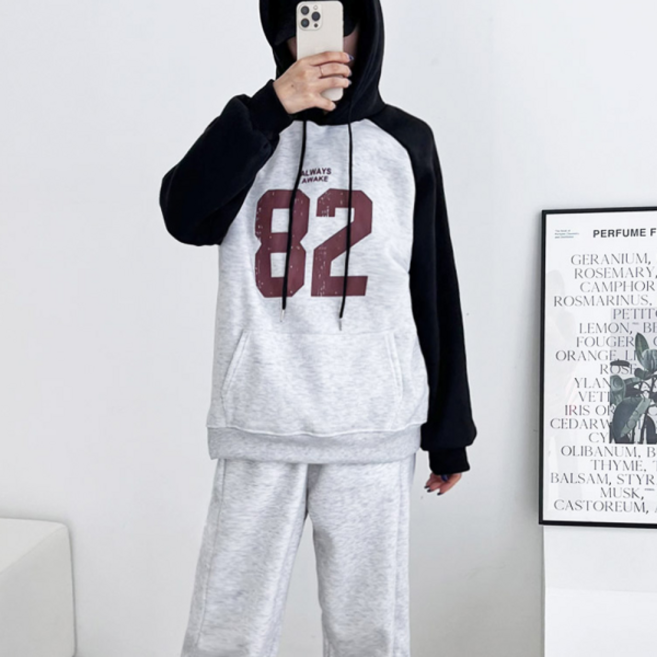 리빌모아 겨울 여자 기모 오버핏 숫자 후드티 DJW-TSK-SGAAND746-백멜란지