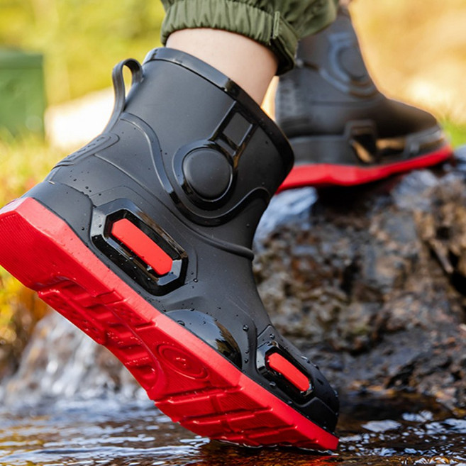 TIMEPURE 남성용 레인부츠 배달 기사 전용 중간 통 미끄럼 방지 방수 레인부츠 주방/세차/낚시용 고무 신발