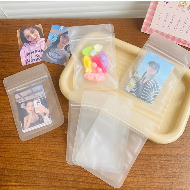 포카 포장 용품 포토카드 포장 컬러 홀로그램 미니 지퍼백 포카 탑로더 포카슬리브 간식 악세사리 선물 포장 포장백 덕질용품 opp 봉투 아이브포카, 반투명심플지퍼백(10장), M