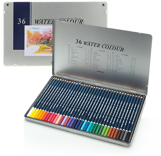 문화 넥스프로 틴케이스 36색 수채화 색연필 컬러링북
