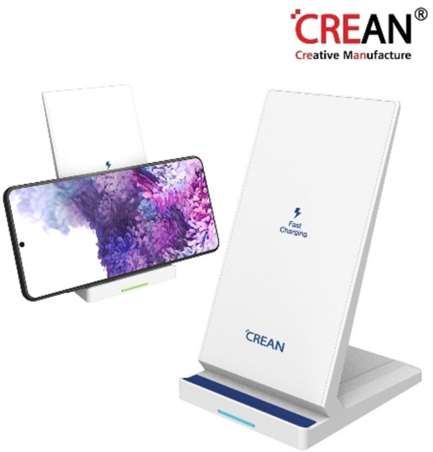 크레앙 스탠드형 고속 무선 충전기 CREWRPZ310W, 화이트, 1개