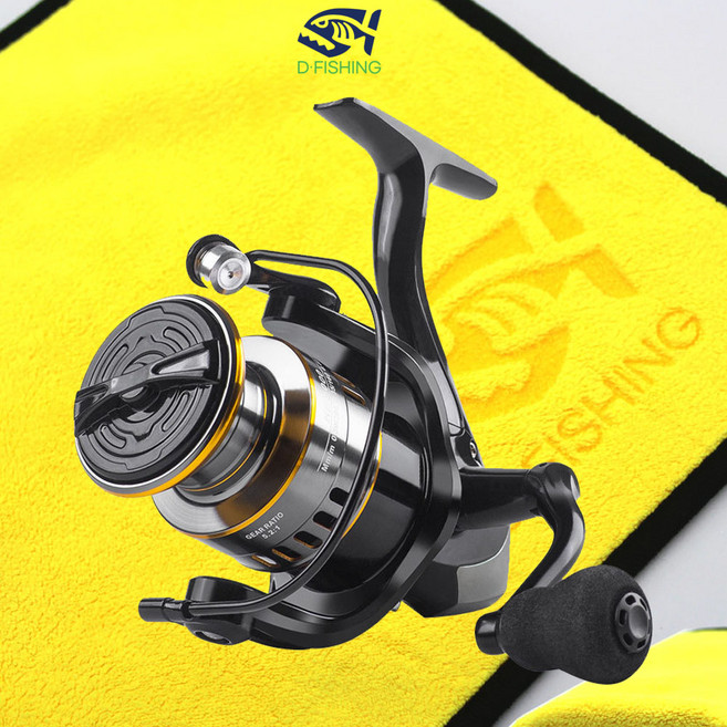 D-FISHING 스피닝릴 입문자 바다낚시릴 민물 루어 낚시수건, 블랙실버, 0.원투 4000번