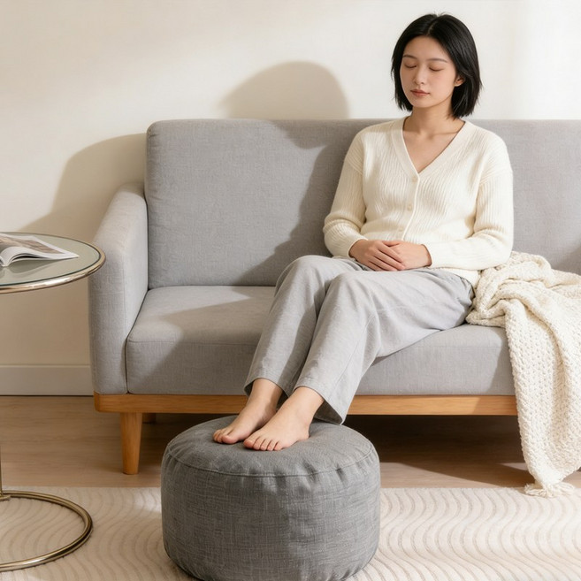 초경량 풋스툴 EPS 충전 원형 패브릭 스툴 발받침 소파 거실 인테리어 빈백 의자 추천, 그레이