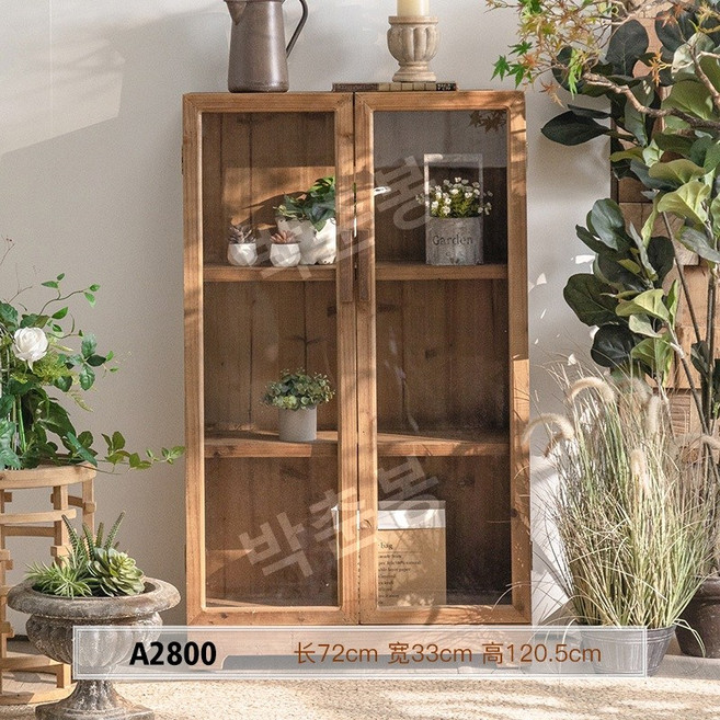 미국 복고풍 책장 낮은 캐비닛 와인 캐비닛 유리 도어, 1개, A2800