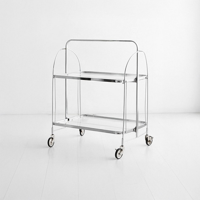 마켓비 심플리 투명 접이식 트롤리 웨이브 스토퍼형 벽장식장 조립식선반장, 화이트 7594.3415, 2단