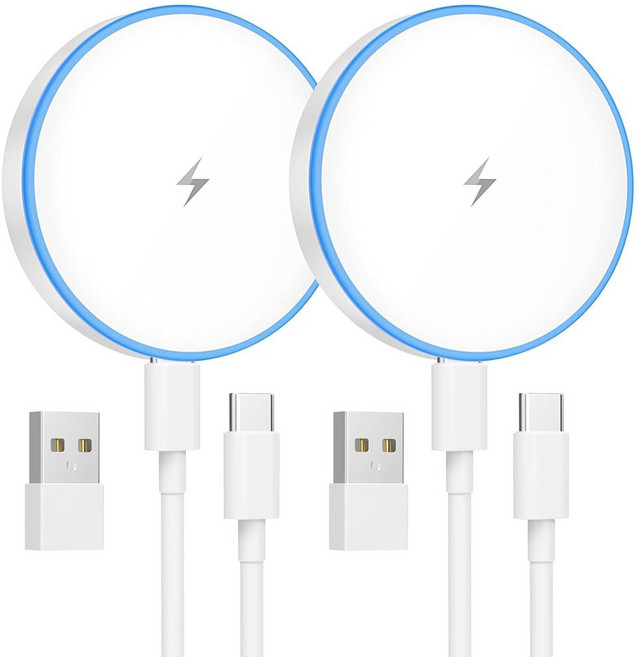 MagSafe 충전기 2팩 15W 마그네틱 무선 고속 충전 패드 아이폰 16/15/14/13/12 시리즈 및 에어팟 3/2/프로 패드와 호환 듀얼 포트 포함 127584, 화이트