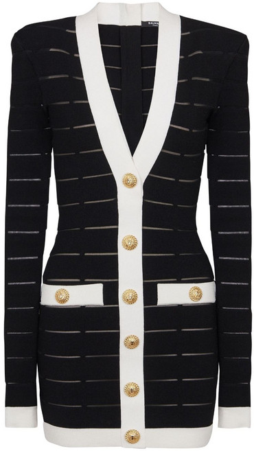 발망 버튼 장식 니트 미니 드레스