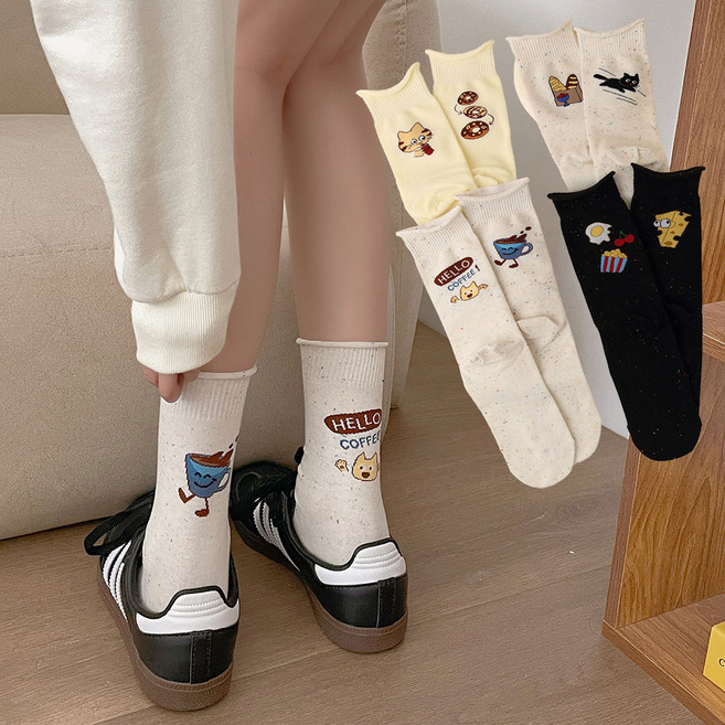 에이블탑 여성 귀여운양말 패션 면 짝짝이 돌돌이 4종세트 n406