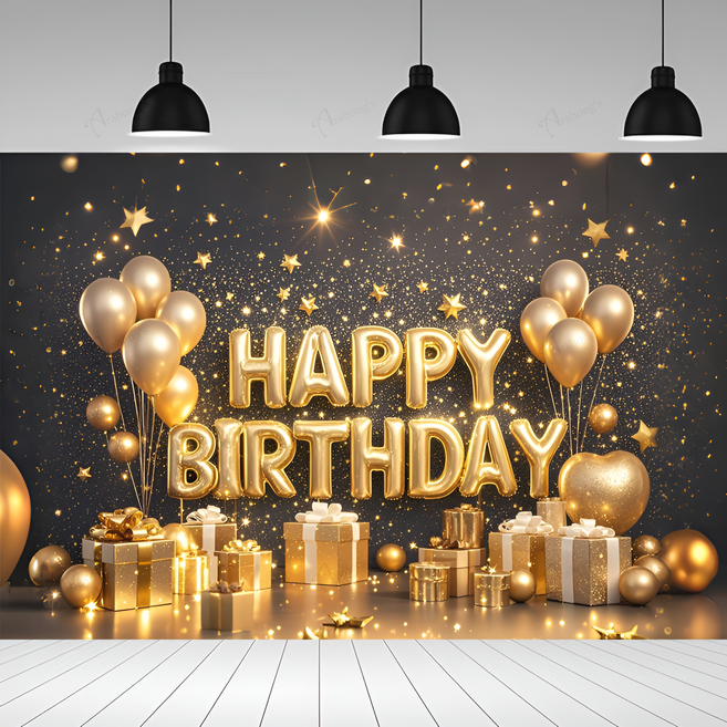 아라홍스 파티배너 생일축하 파티용품 생일가랜드 생일이벤트 졸업 환갑 새해 생일현수막, 5.골드&블랙생일