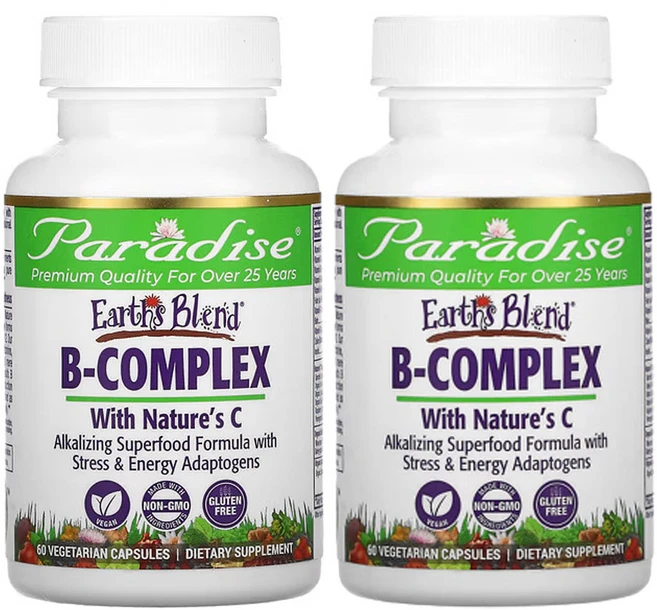 파라다이스허브 어쓰 블렌드 네이쳐스 C 함유 B복합체 60베지캡슐, 2개, 60정 - 쿠팡