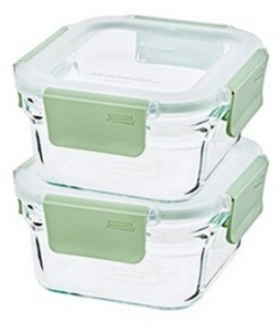 글라스락 퓨어 릴렉스 그린 정사각 밀폐용기, 2개, 440ml