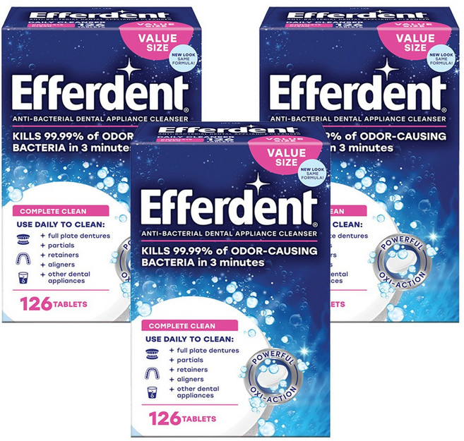 Efferdent 에퍼덴트 발포 교정기 틀니 세정제 126정 3팩 Denture Cleanser Tablets, 3개