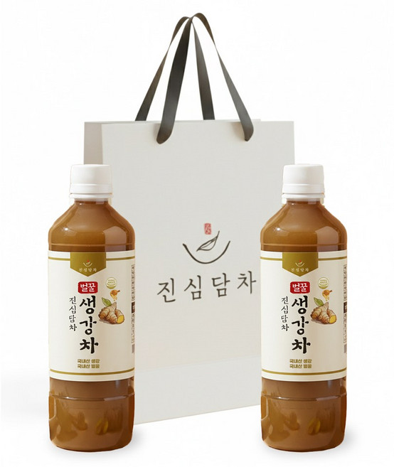 진심담차 국내산 꿀 생강청 생강차 무설탕 환절기 면역력 건강차 종이백 포함 선물세트, 1세트, 2개입, 600g